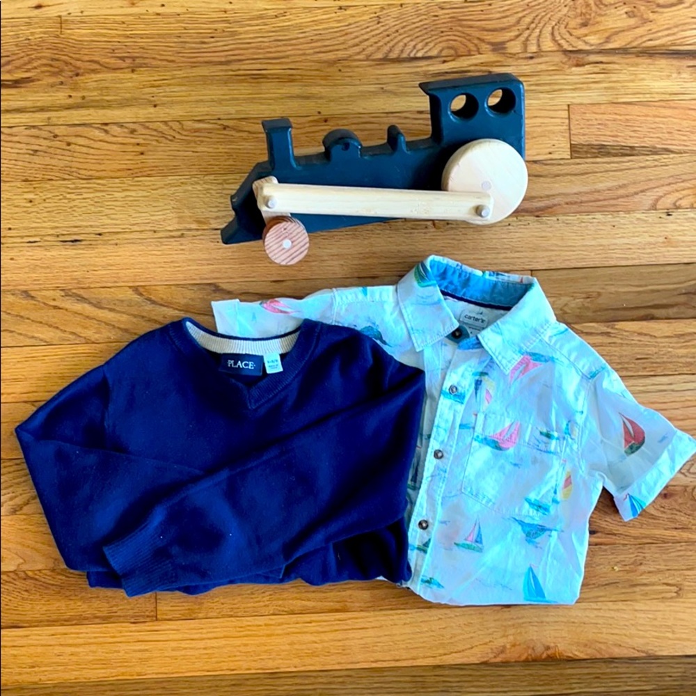 Bundle of 2! Sailboat Boys shirt & Blue sweater